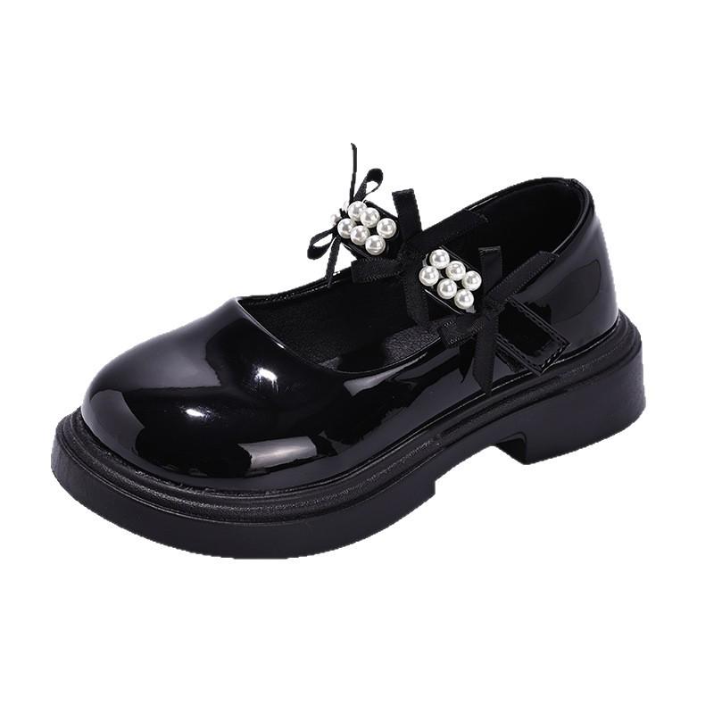 Flickors Pärlrosett Läder Prinsesskor - Mjuk Sula Koreansk Stil för Våren 2026