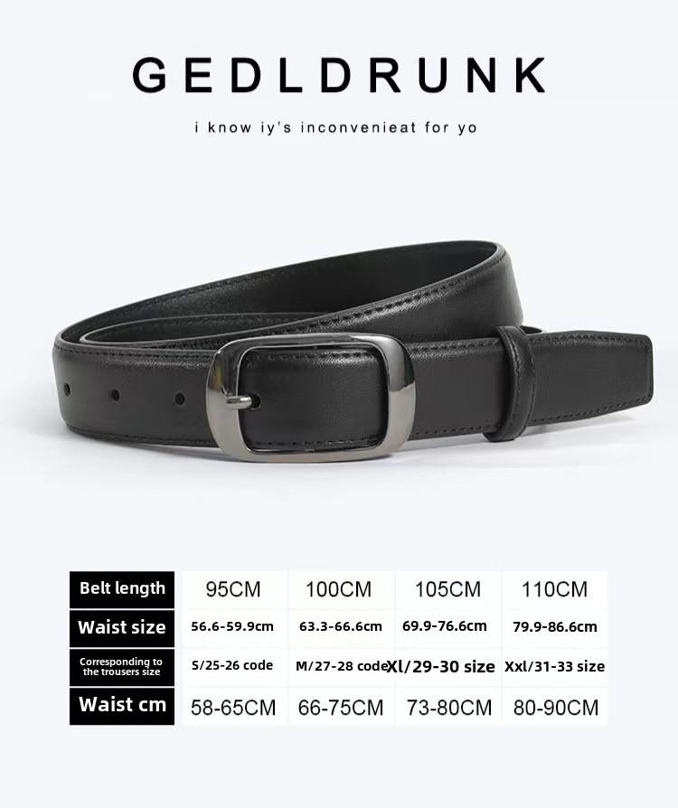 Women's Genuine Leather Belt: Stylish, Versatile Buckle, High-Grade Design for Jeans, Simple Cowhide.