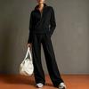 Conjunto de Dos Piezas de Punto para Mujer Suéter con Media Cremallera Manga Larga Cuello Plegable Pantalones de Pierna Ancha Conjunto para Estar en Casa