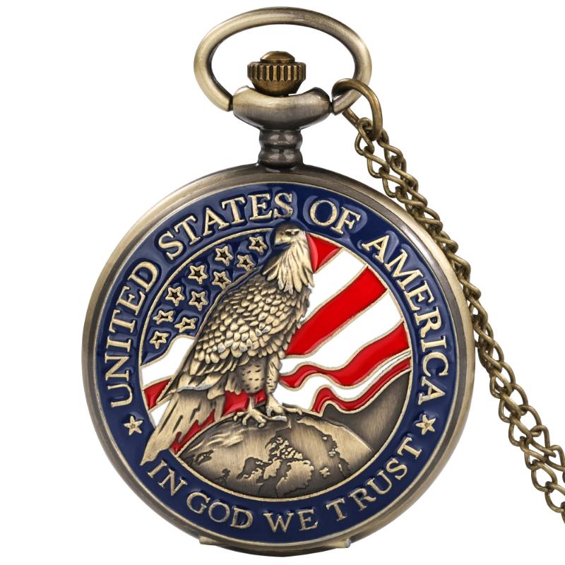 

Classic American Presidential Torch Eagle Free Design pocket Watch for men and women Vintage quartz Arabic numerals бронзовый