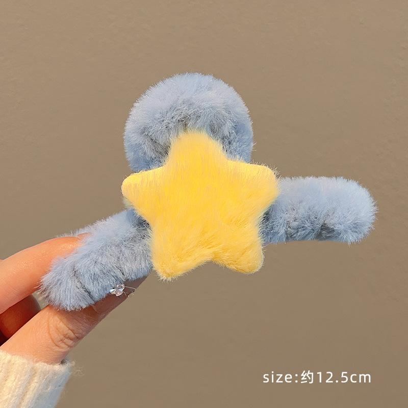 

Autumn Winter Plush Gripper Dopamine Pentagram Women s Large Head Back Hair Disc Shark Clip Headpiece