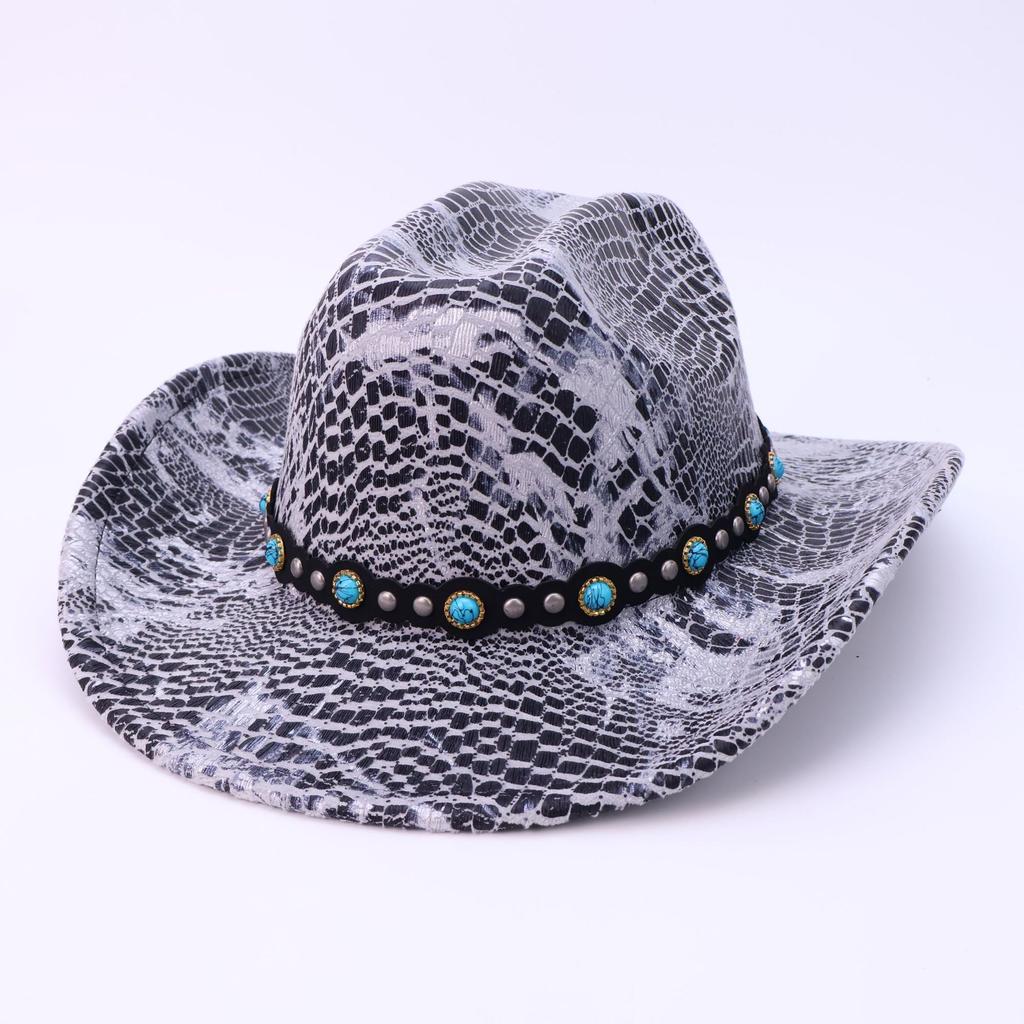 Vintage Western Cowboy Hat Party Carnival Imitation Crocodile Pattern Hat Autumn and Winter European and American Men's and Women's High-end Top Hats