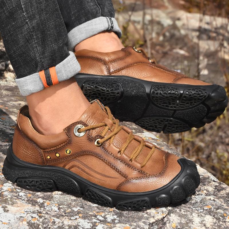 Men shoes genuine Leather Hiking Shoes men Trekking Sneakers Flats Comfortable Outdoor Walking Mountain Sports Shoes men
