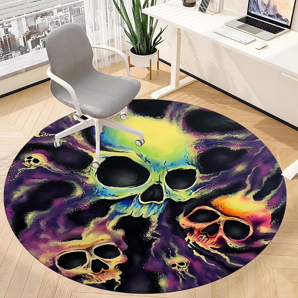 1PC Skulls Flames Office Round Area Rug, Mat Suitable For Office, Under Office Chairs Bedroom Living Room Home Decor, Room Deco