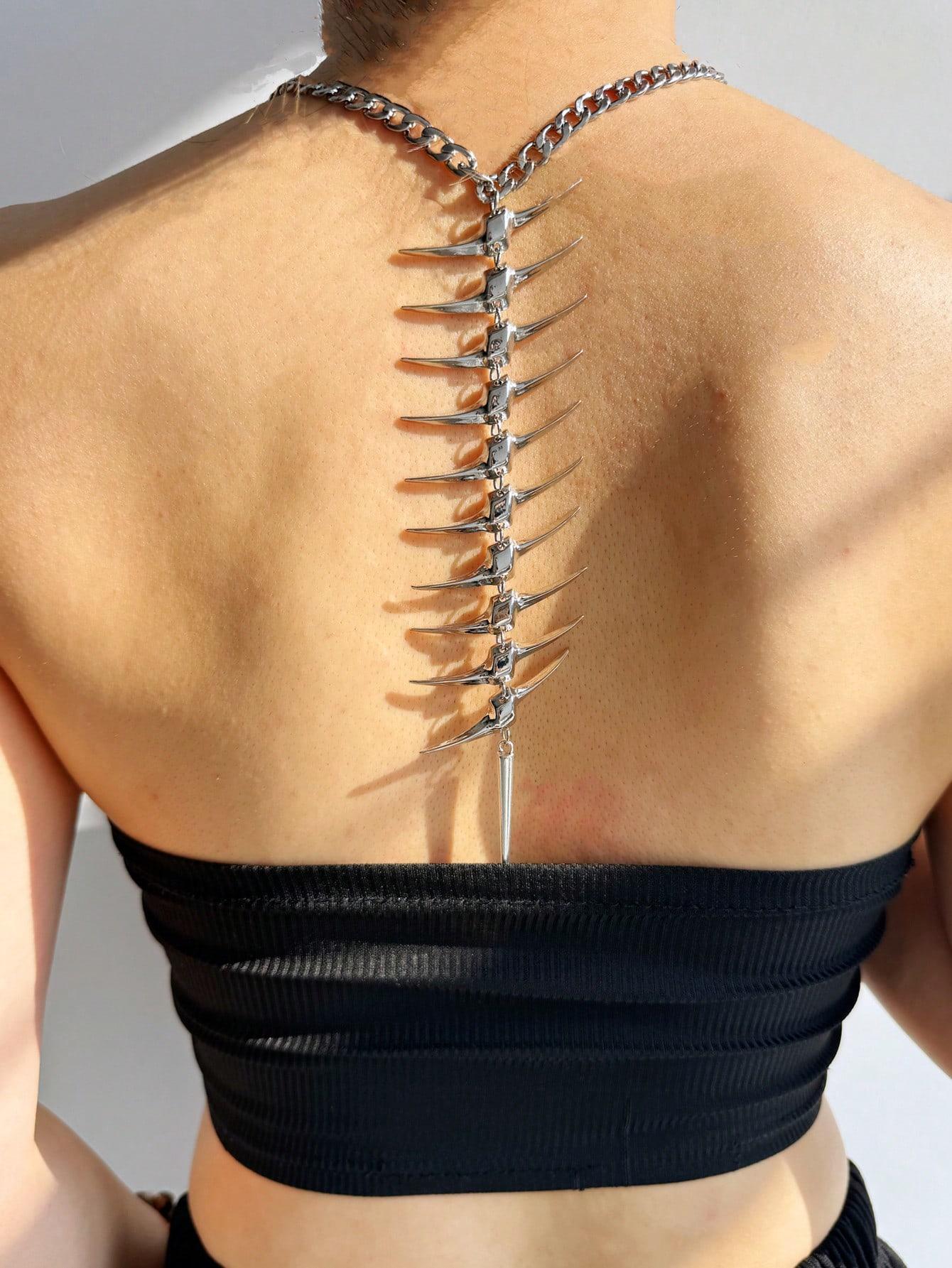 Avant Garde Gold Spine Back Chain Necklace for Women Statement Fishbone Body Jewelry for Backless Dress