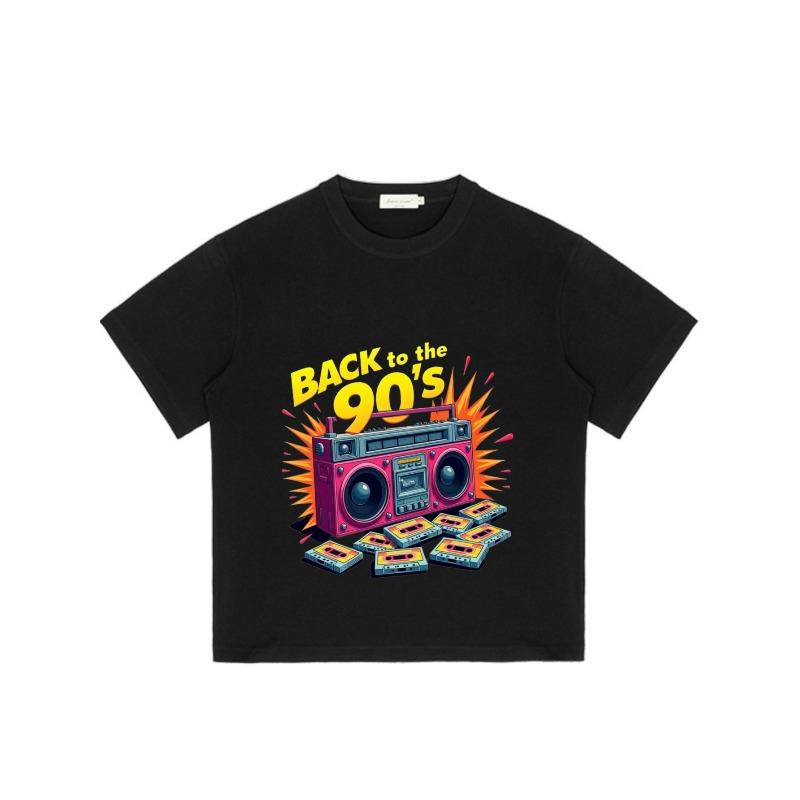 Back To The 90s T Shirt Black Boombox and Cassette Tape Print Retro Party Wear