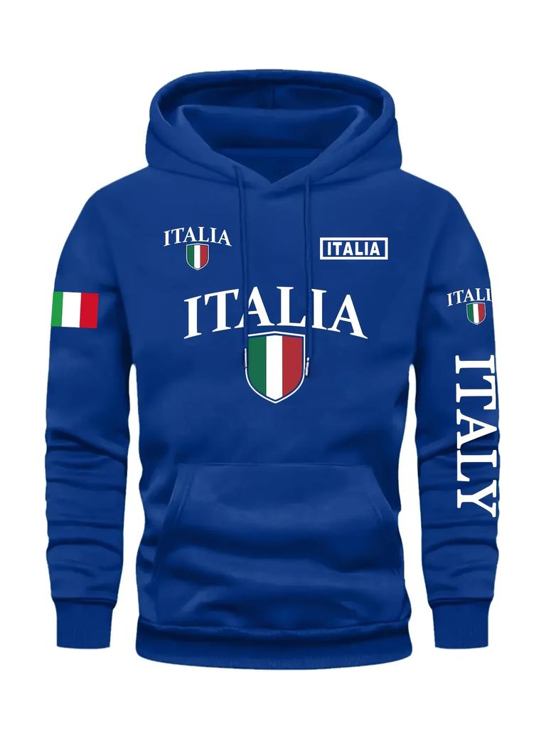 Bluza z kapturem z literą flagi Włoch dla mężczyzn i kobiet, odpowiednia na jesień i zimę, codzienna, do aktywności na świeżym powietrzu, fitness, luźny krój, ciepła odzież sportowa.
