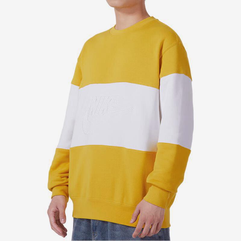 Nike Logo Print Color Block Casual Crew Neck Sweatshirt Men Tops Yellow FB7849-709