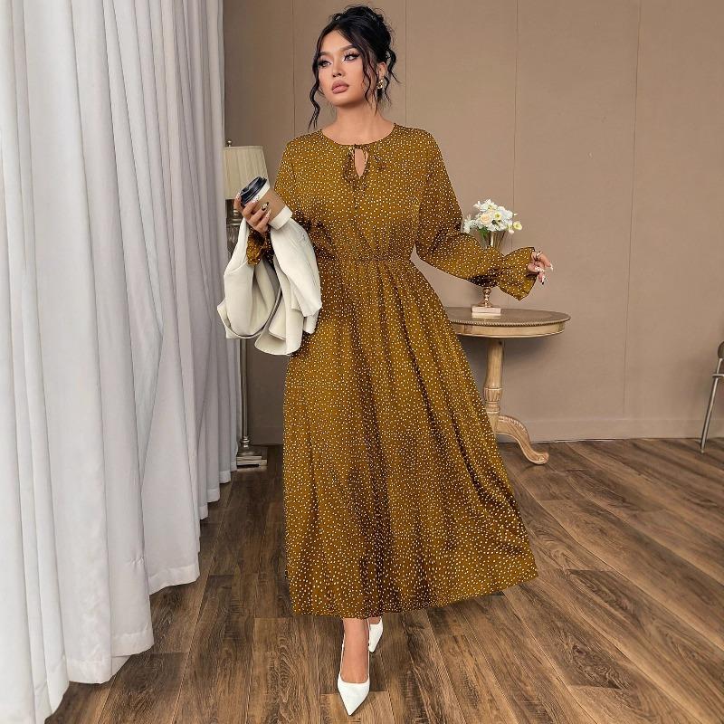 New Summer Printed Large Size Women's Dress with Polka Dot Fashion Loose Long Sleeve Women's Long Dresses Elegant Casual A Line Beach Ladies Dress