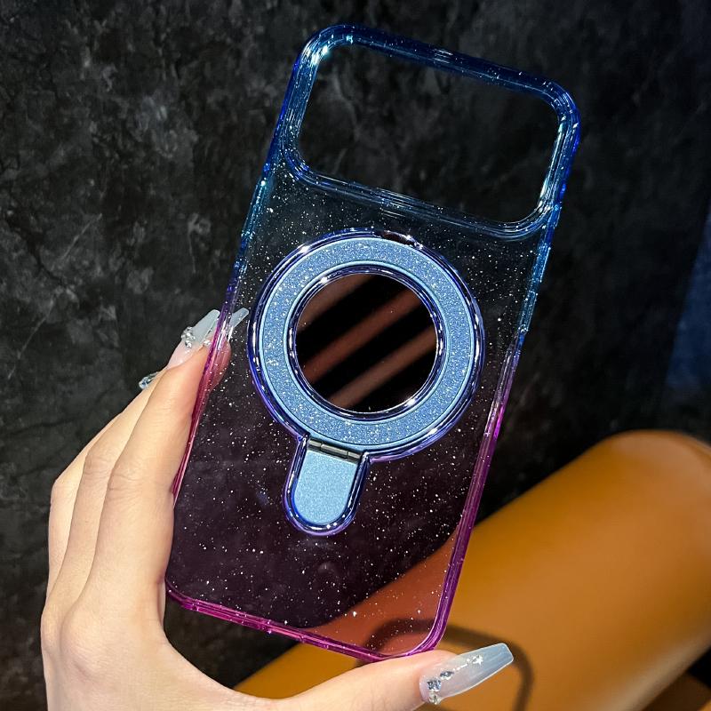 

For Magsafe Magnetic Wireless Charging Gradient Two Tone Glitter Mirror Bracket Phone Case For iPhone 17 Pro Max Air Back Cover iPhone17