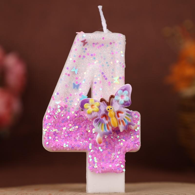 Creative Flower Butterfly Number Candle Birthday Cake Decoration Plug-in Children's First Birthday Party Candle