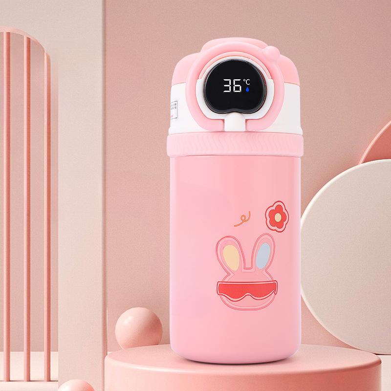 

Высококачественная детская умная термоса из нержавеющей стали 316, студенческая соломенная чашка большой емкости, уличная портативная чашка для воды 550ml розовый