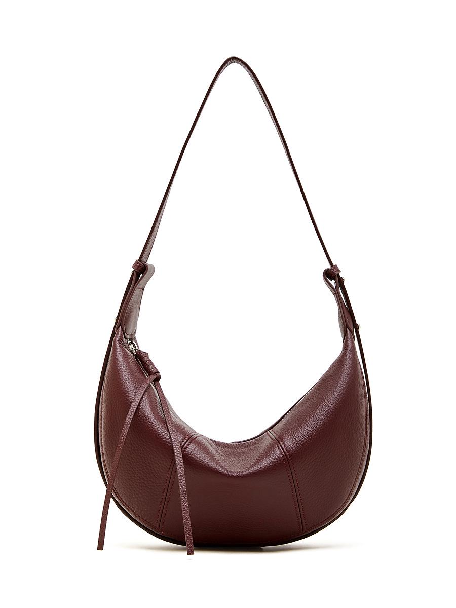 Women s Genuine Leather Croissant Shoulder Bag - Large Capacity, Stylish Dumpling Design, Versatile Crossbody and Underarm Wear вино красного