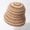 Pure Hand-Woven Bucket Hat Summer Rainbow Color Splicing Straw Hat Hollow Crochet Hat Foldable Sunshade Basin Hat