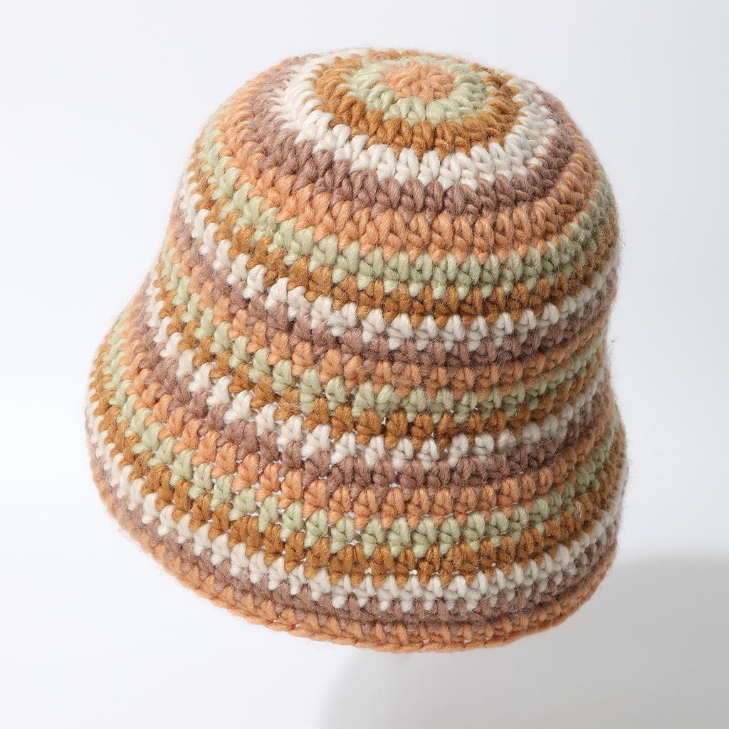 Pure Hand-Woven Bucket Hat Summer Rainbow Color Splicing Straw Hat Hollow Crochet Hat Foldable Sunshade Basin Hat
