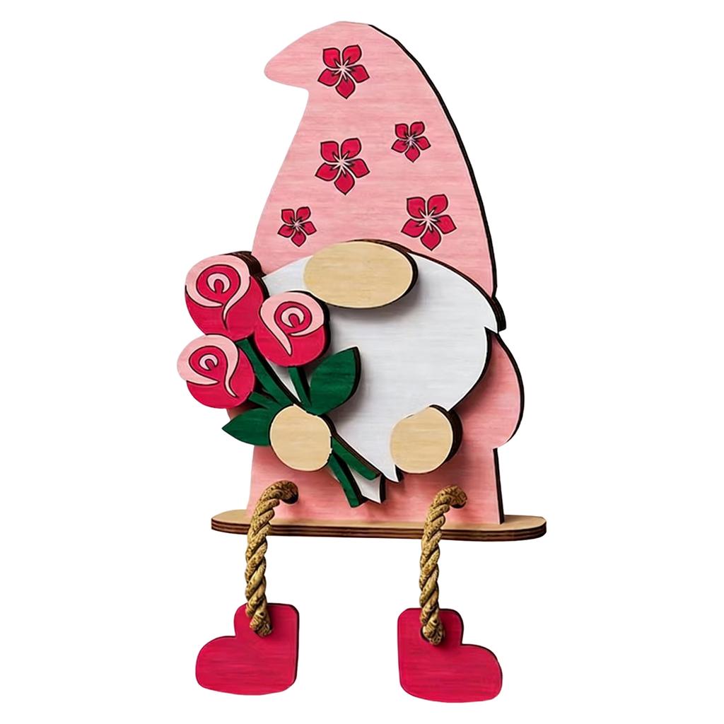 Wooden Pink Red Valentines Gnome Sign Tabletop Centerpiece Romantic Valentines Gnome Ornament for Wedding Home Tiered Tray Decor