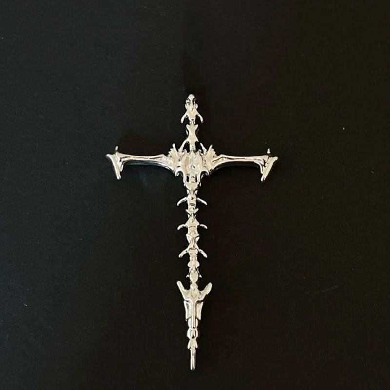 

Gothic Black Unique Cross Skeleton Pendant Necklace Stylish Alloy Jewelry For Trendy Men Women And Silver Pendant