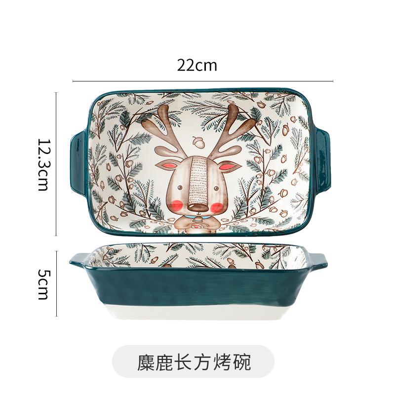 Creative Cute Cartoon Ceramic Double Ear Baking Plate Restaurant Home Microwave Cheese Baked Rice Plate Vegetable Plate Western