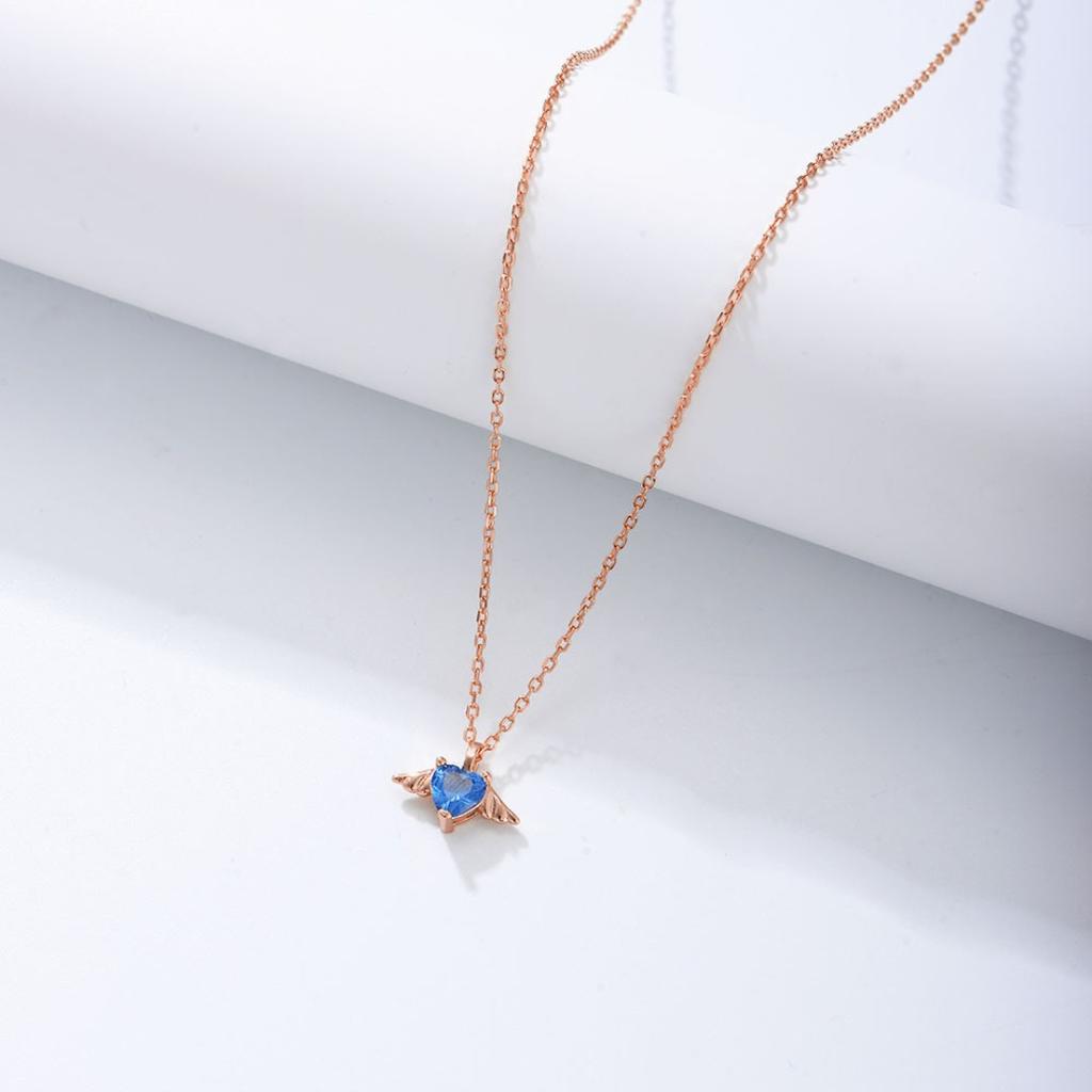Silver angel wings necklace female Internet celebrity versatile niche design sense wings heart zircon pendant clavicle chain