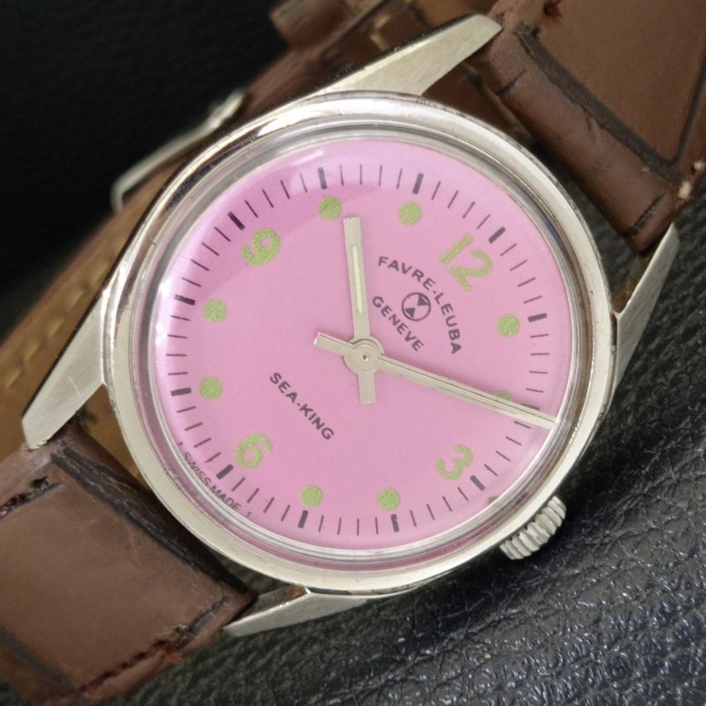 VINTAGE FAVRE LEUBA SEA KING 111 HAND-WINDING SWISS MENS PURPLE WATCH A702011-5 R208-a702011