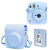 Etui na aparat Fuji Polaroid mini12 z regulowanym, odpinanym paskiem na szyję, niebieskie, ze albumem na zdjęcia