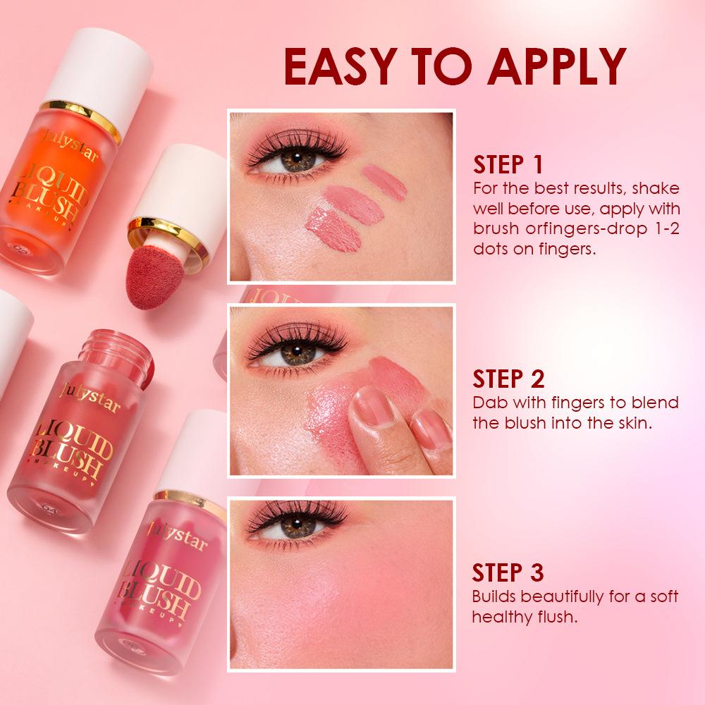 Julystar Liquid Blush Makeup with Cushion Applicator Matte & Dewy Face Blush Cream Long Lasting Lightweight Blusher Natural Looking Cheeks Tint Makeup