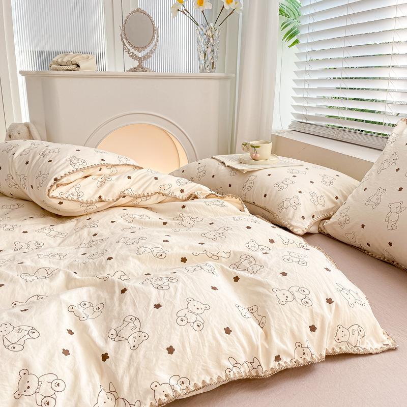 Kleines, frisches vierteiliges Set aus gewaschener Baumwolle vom Typ A für Mutter und Baby, dreiteiliges Set aus reiner Baumwolle, vierteiliges Set aus reiner Baumwolle, Bettlaken-Bettbezug