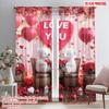 2pcs,2D Plane Printing Curtain Popular Bear Valentines Day Durable 100% Polyester Fabric (without Rod) Decorations Inside for