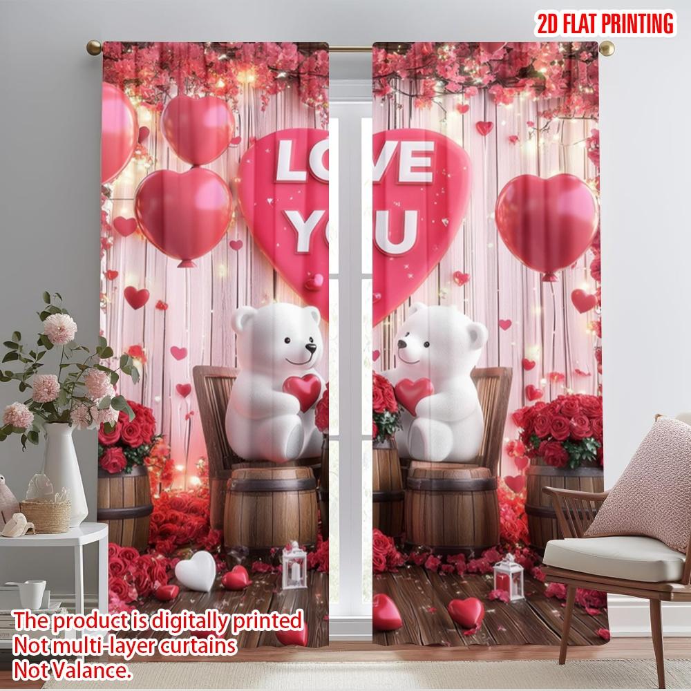

2pcs,2D plane printing Curtain Popular Bear Valentines Day Durable 100% Polyester Fabric (without rod) Decorations Inside for 52.50×116.00 CM 2pcs