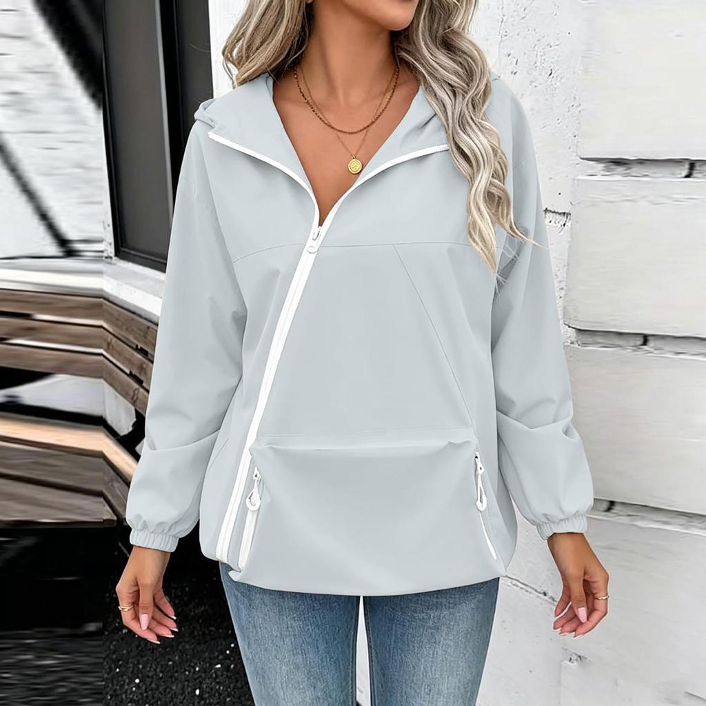 Women's Casual Hooded Zip Up Jacket with Pockets