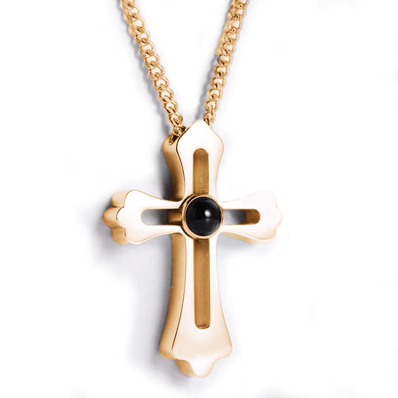 Custom Photo Projection Necklace with Photo Inside Cross Pendant Projection Photo Necklace for Men with Photo Projection