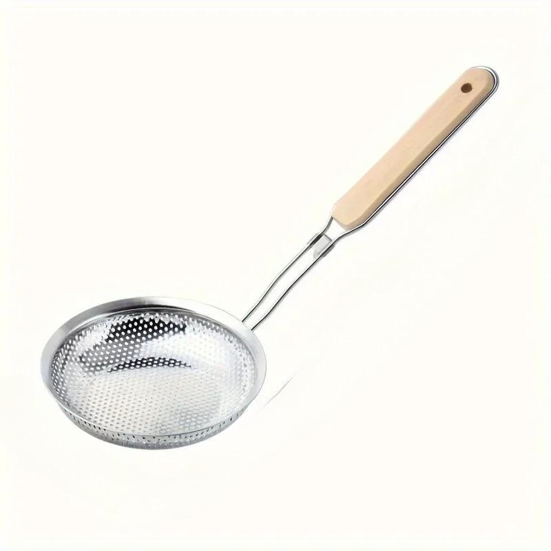 Wooden Handle Stainless Steel Filter Pot - A Convenient and Practical Fine Hole Skimmer for Cooking Oil From Pasta Dishes