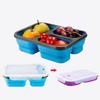 Collapsible Silicone Bento Box: Portable, Telescopic, Three-Compartment, Travel Picnic Container.