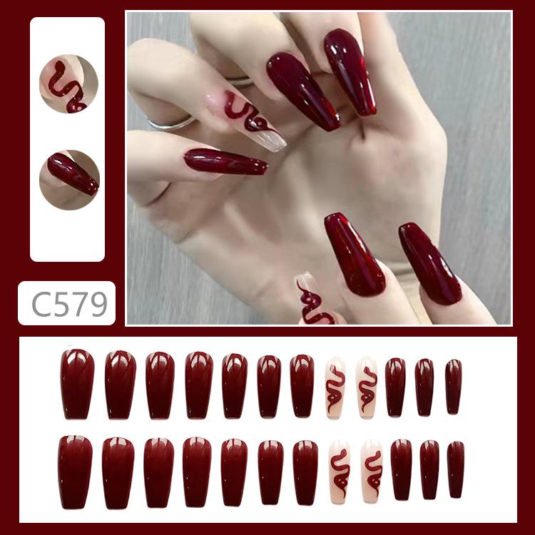 

Т-образные наклейки для ногтей «Бургундская змея» - Коллекция Осень/Зима, Патчи для искусственных ногтей C579-Burgundy Snake Charm [Glue Version]