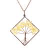 Hand-Wrapped Square Tree Of Life Necklace Natural Irregular Gravel Crystal Necklace N09