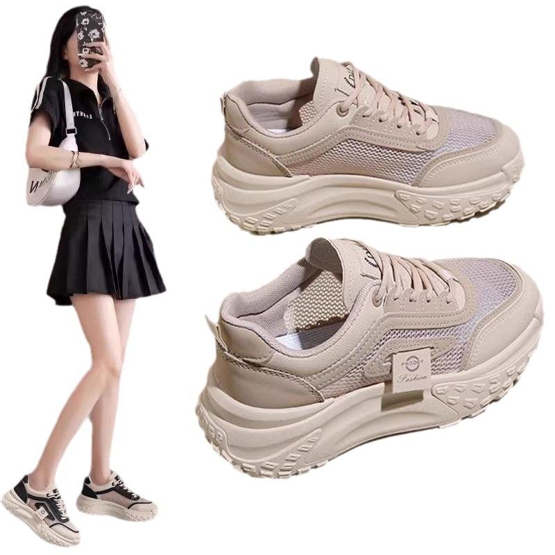 Mesh breathable heightening women's shoes summer fashion versatile soft sole non-slip lightweight sports shoes