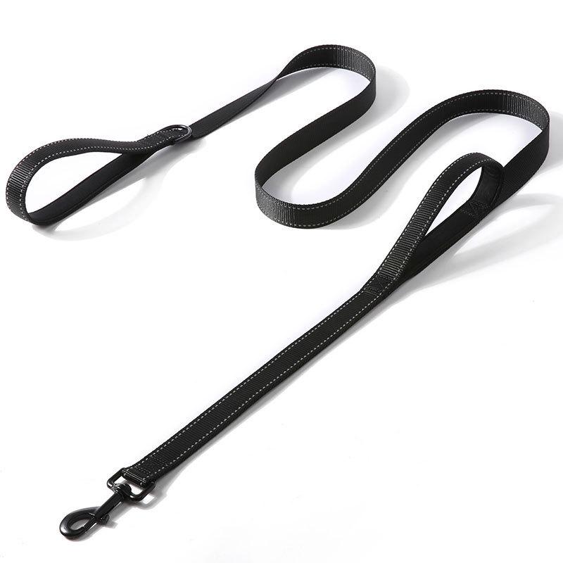 Reflective Dual-Handle Shock-Absorbing Dog Leash for Large Medium Dogs 1.5m чёрный