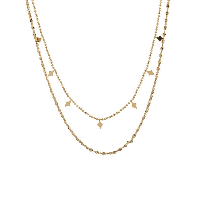 18k Gold Double-Layered Rhombus Sequin Choker Necklace - Women's Non-Fading European & American Summer Fashion Jewelry
