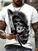 Retro skull 3D print men's T-shirt, summer street style men's top, fashionable round neck short-sleeved T-shirt, new loose fit men's clothing.