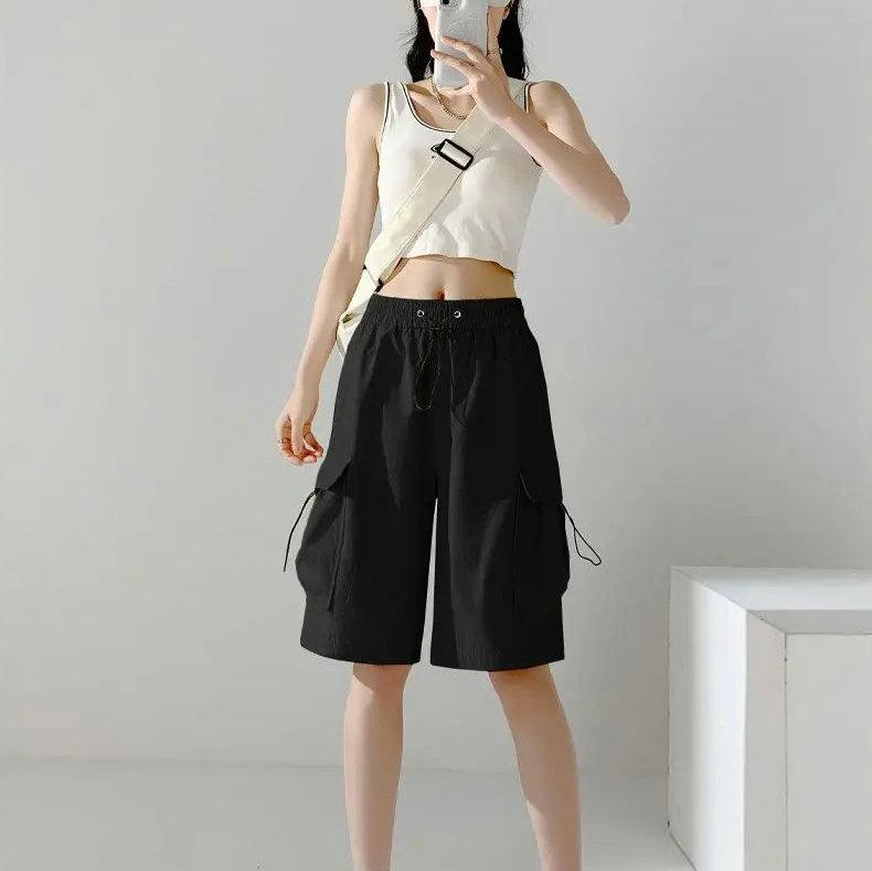 2024 New Cargo Women's Summer Shorts Casual Solid Color Girls Bermuda Shorts Knee Length Pants With Pockets