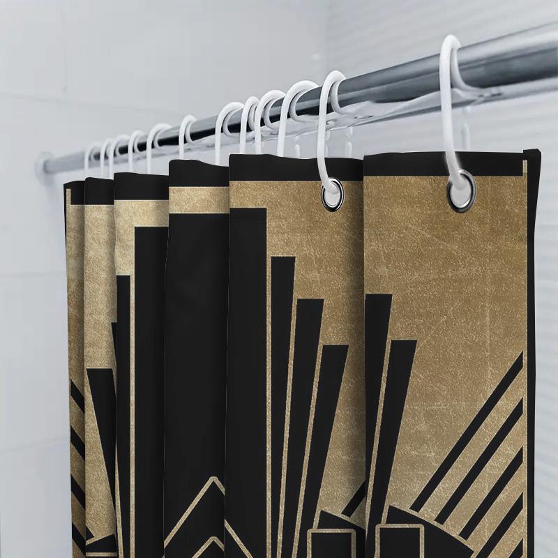 Art Deco Duschvorhang Geometrisches Muster Badezimmer Dekor Vintage Schwarz Gold Maximalistischer Hintergrund Waschbar Moderne Heimtextilien