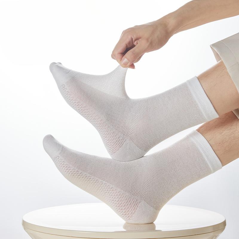 Herren Sommer Dünne Einfarbige Schweißabsorbierende und Geruchshemmende Mittelwaden-Socken, Reine Baumwolle Atmungsaktives Mesh Lange Waden Business-Socken