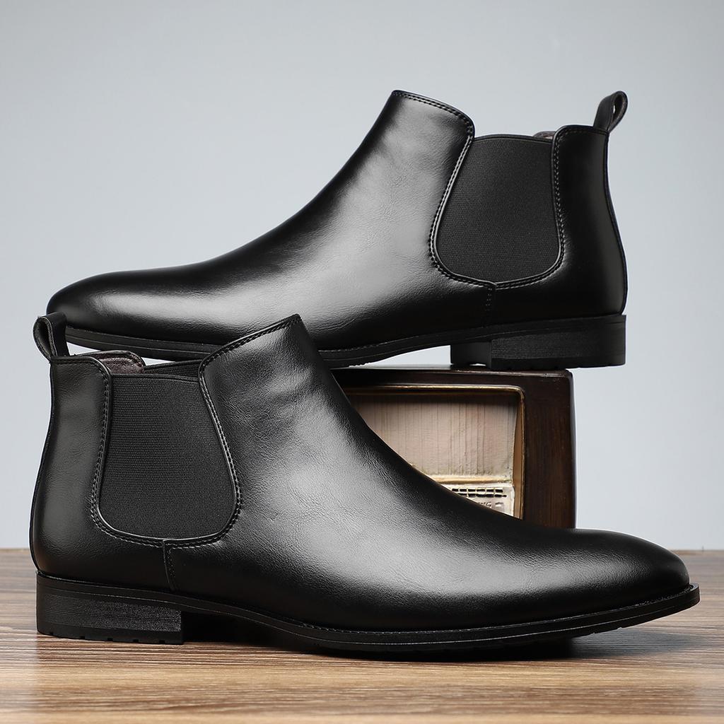 Simple British Style Men's Pointed Leather Boots Trendy Fashion Versatile Men's Shoes Comfortable and Breathable Chelsea Boots