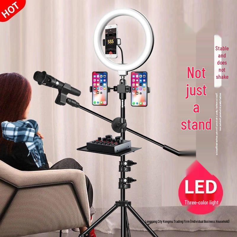 Multifunctional Tripod with Beauty Fill Light & Sound Card for Mobile Streaming and Outdoor K-Song