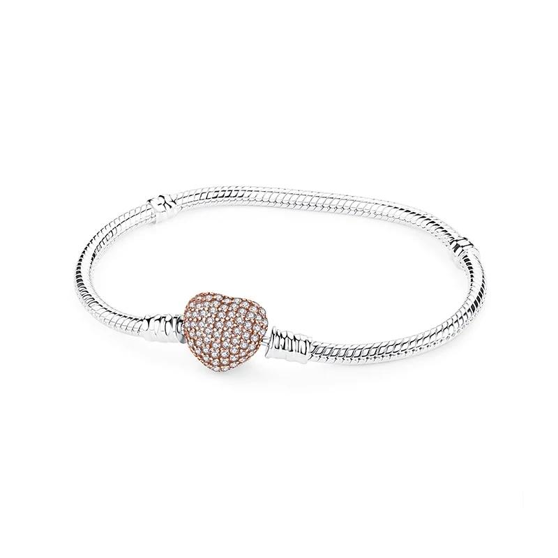 Originale 925 Sterling Sølv Armbånd Armbånd Krystallkule Kjærlighet Hjertelås Perler Charms Moments Armbånd For Kvinner DIY smykker