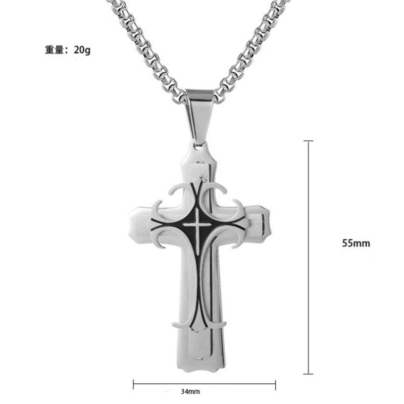 YQF Multilayer Cross Chain Pendant Necklace For Men Neck Catholic Religious Zircon Accessories