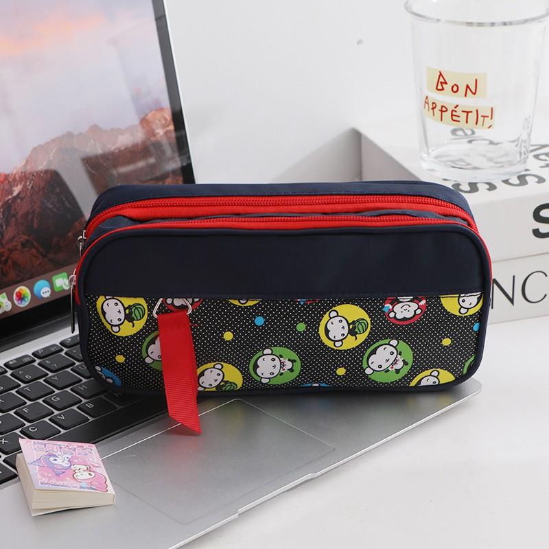 Large Capacity Dual-Layer Pencil Case Students Minimalist Fresh Design Oxford Fabric Multi-Compartment School