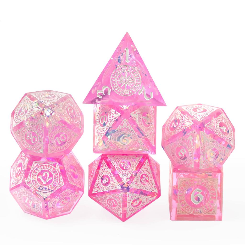 Cusdie Sharp Edges Dice DND Patterned D&D Dice Board Games 7 Handcrafted Polyhedral Dice Set for Role Playing Game Pathfinder