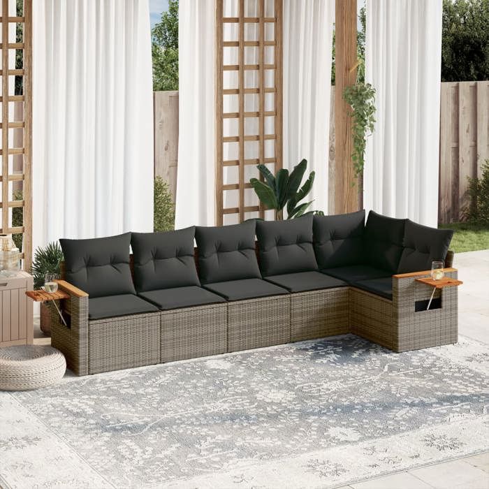 VidaXL Salon de Jardin avec Coussins 6 pcs, Canapés de Terrasse, Ensemble de Meubles de Patio, Mobilier d'Extérieur, Gris 3226830