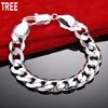 925 Sterling Silver 12mm Simple Interlocking Side Chain Atmospheric Bracelet Gift Jewelry